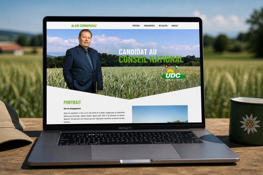 Site internet de Cornamusaz réalisé par Osmose Marketing, présenté sur un ordinateur portable
