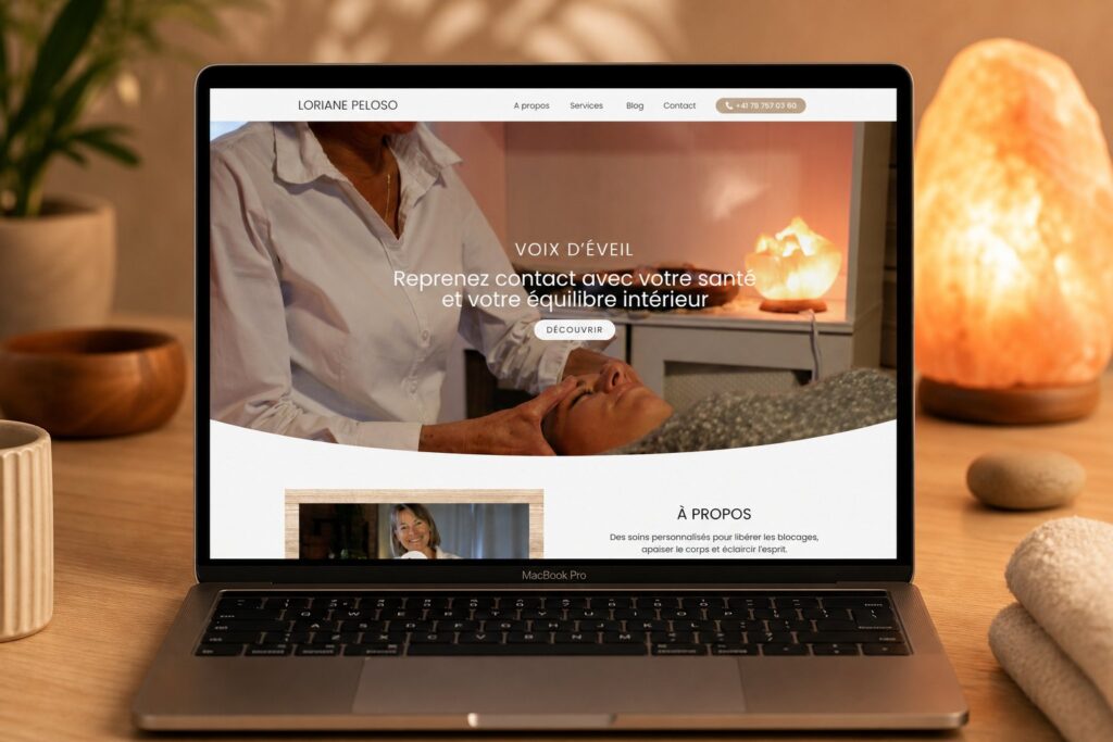 Site internet de Loriane Peloso réalisé par Osmose Marketing, présenté sur un ordinateur portable