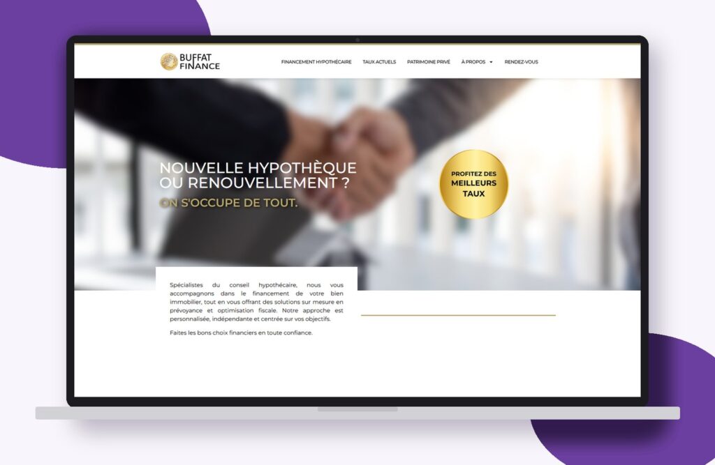 Site internet de Buffat Finance réalisé par Osmose Marketing, présenté sur un ordinateur portable
