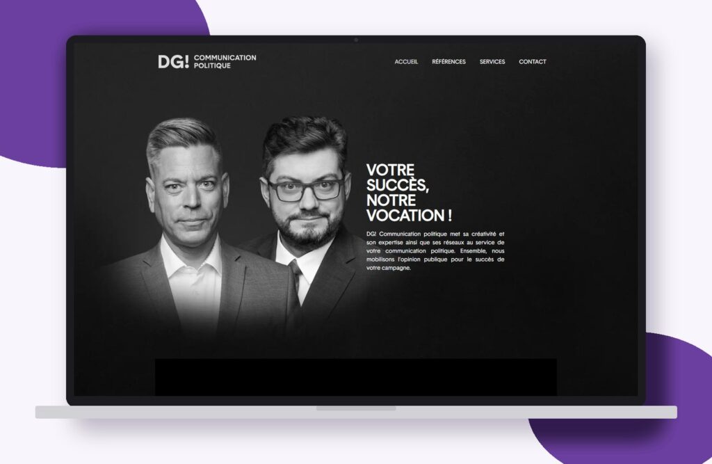 Site internet de DG Comm réalisé par Osmose Marketing, présenté sur un ordinateur portable