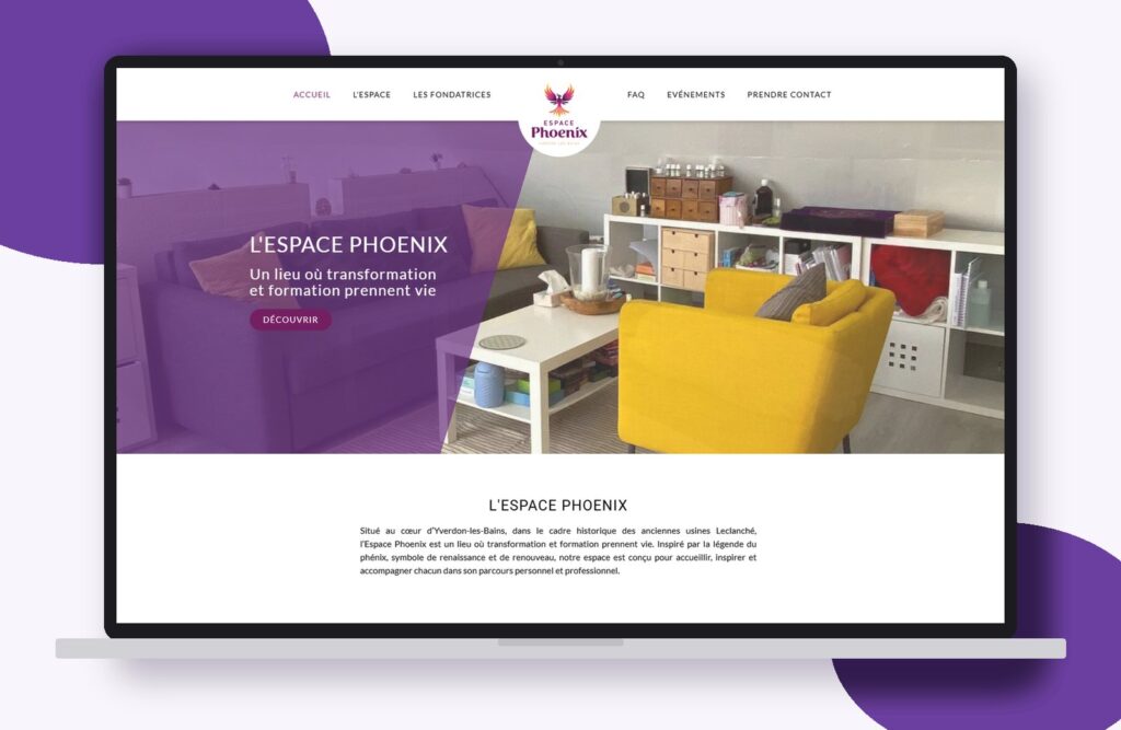Site internet de Espace Phoenix réalisé par Osmose Marketing, présenté sur un ordinateur portable