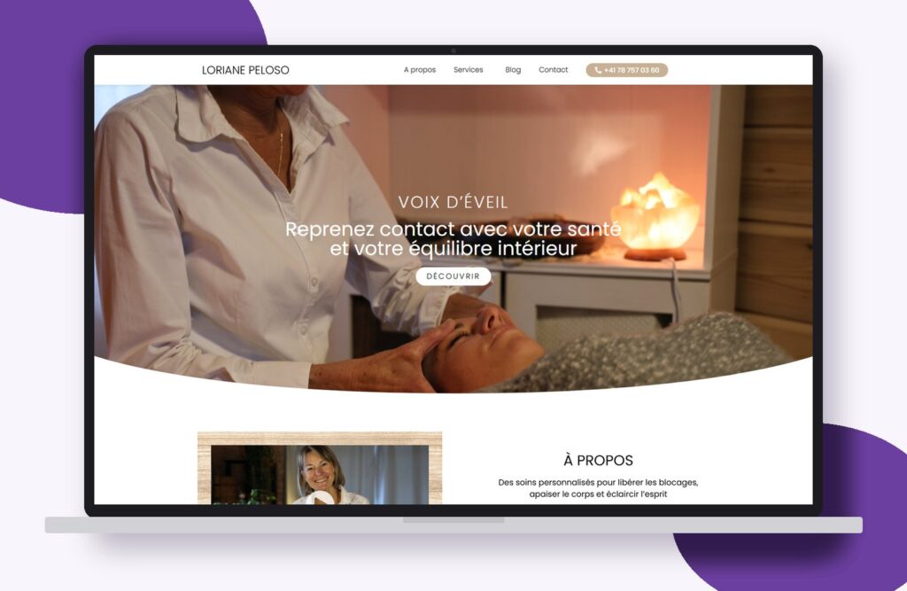 Site internet de Loriane Peloso réalisé par Osmose Marketing, présenté sur un ordinateur portable