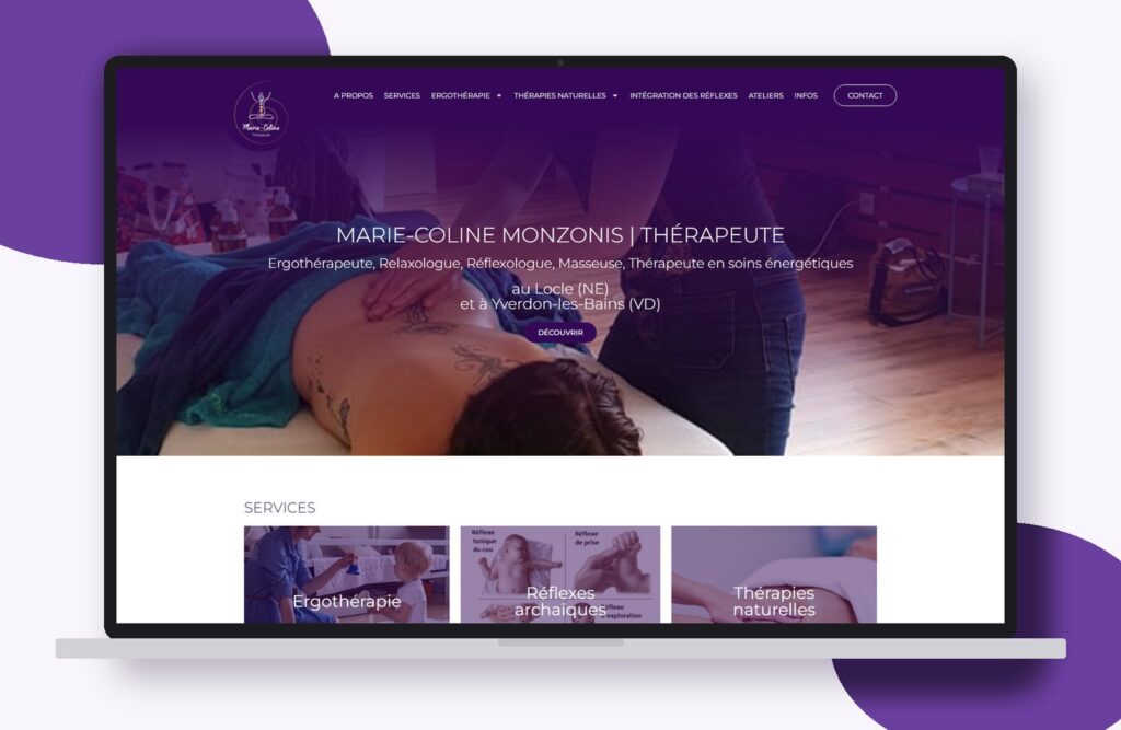 Site internet de Marie-Coline réalisé par Osmose Marketing, présenté sur un ordinateur portable