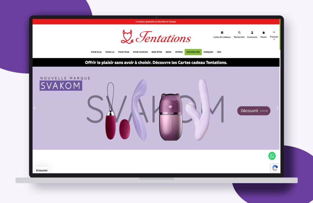 Site internet de Tentations réalisé par Osmose Marketing, présenté sur un ordinateur portable