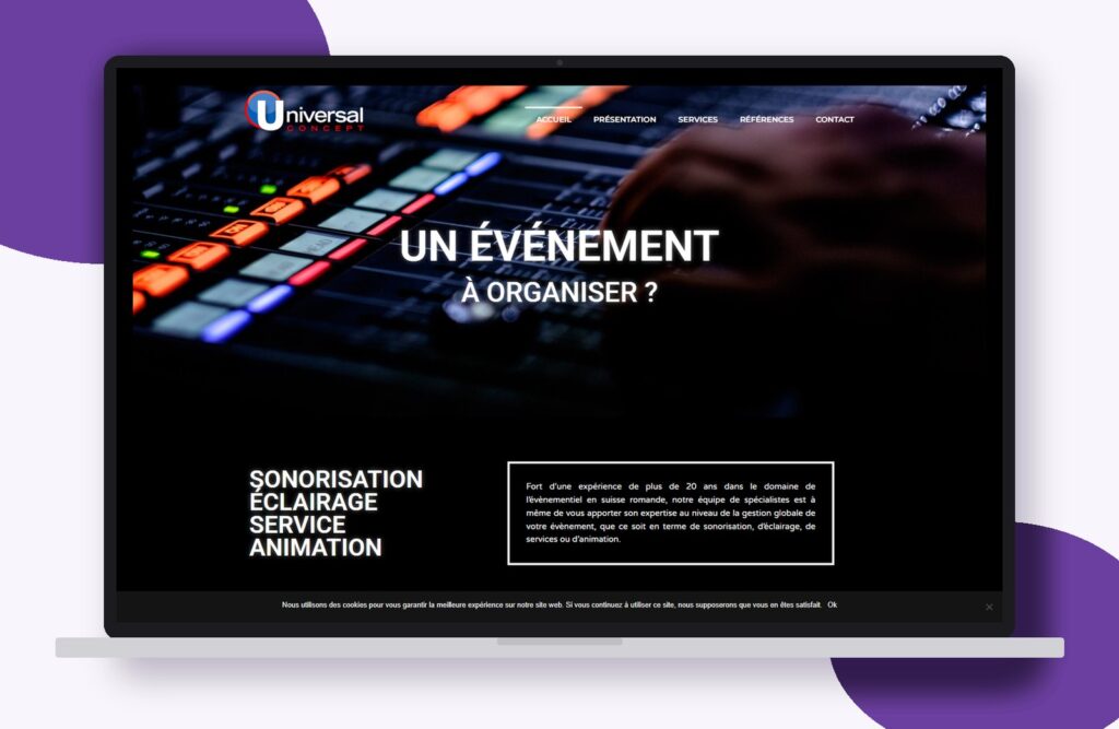 Site internet de Universal Concept réalisé par Osmose Marketing, présenté sur un ordinateur portable